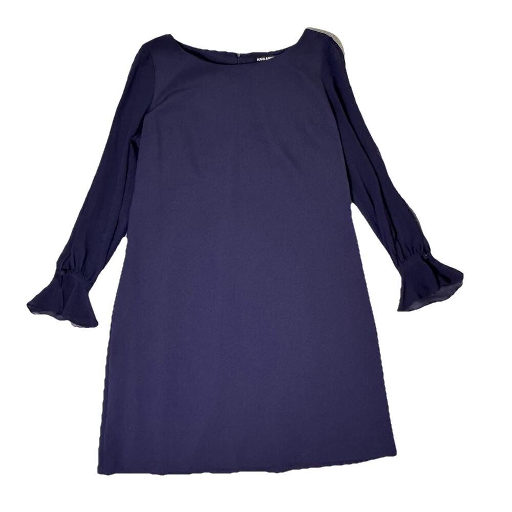 Karl Lagerfeld Paris Navy Tulip Sleeve Crepe Lined Dress 16 Classic Capsule